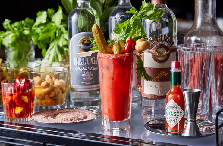 A Bloody Mary cocktail cart